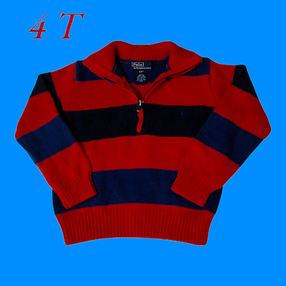 BOYS SZ 4T RALPH LAUREN POLO 1/4 ZIP CABLE KNIT PULLOVER SWEATER